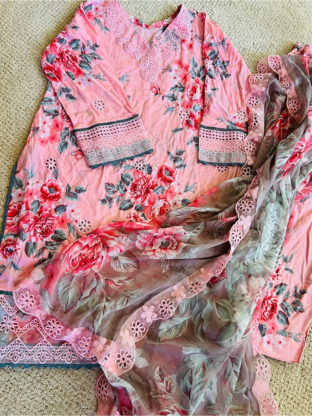Pink Floral Pakistani Indian dress embroidered